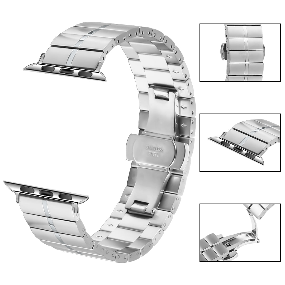 For Apple Watch Ultra / Ultra 2 49mm / Series 8 7 9 45mm / Series 6 5 4 SE SE (2022) 44mm / Series 3 2 1 42mm Silver Stainless Steel Band