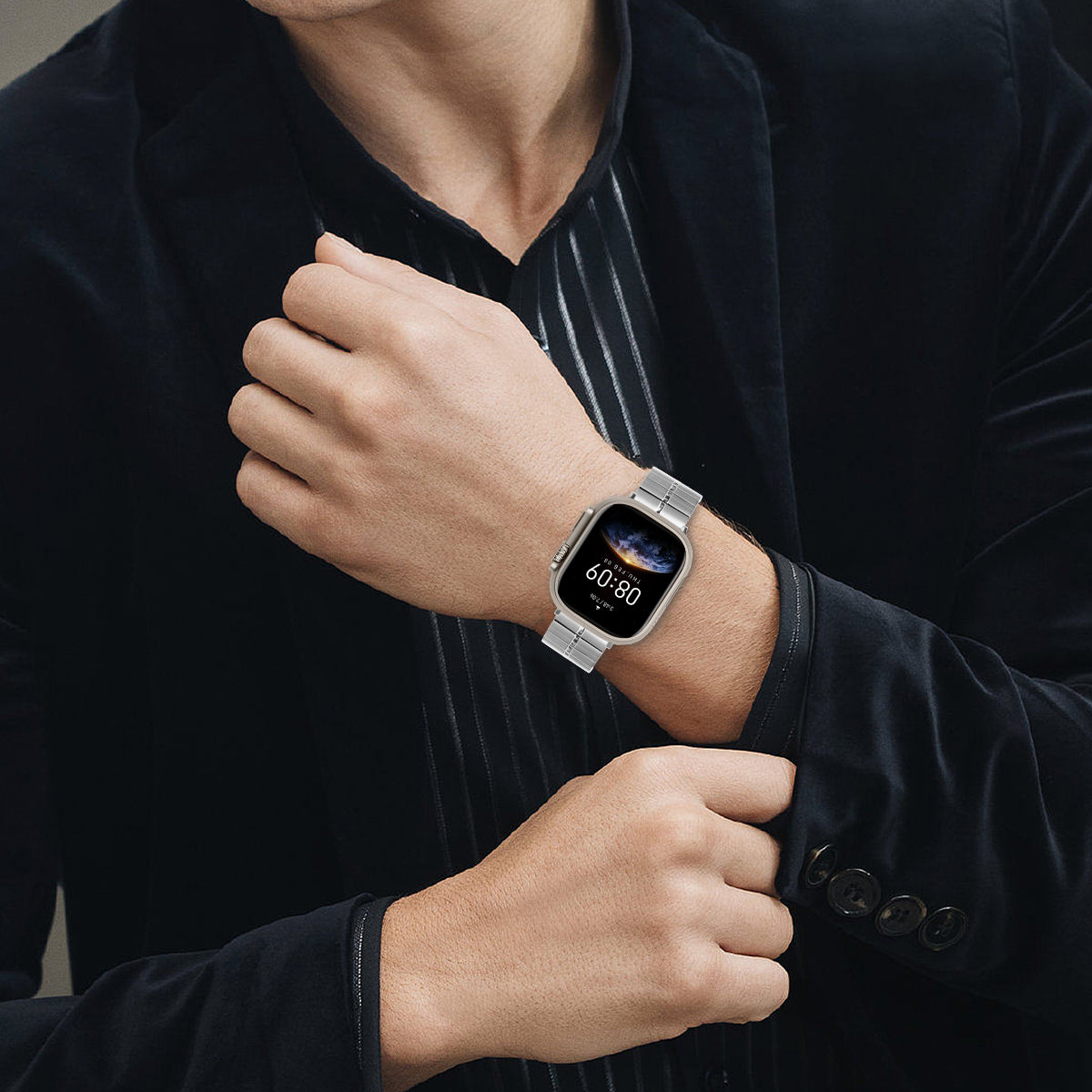 For Apple Watch Ultra / Ultra 2 49mm / Series 8 7 9 45mm / Series 6 5 4 SE SE (2022) 44mm / Series 3 2 1 42mm Silver Stainless Steel Band