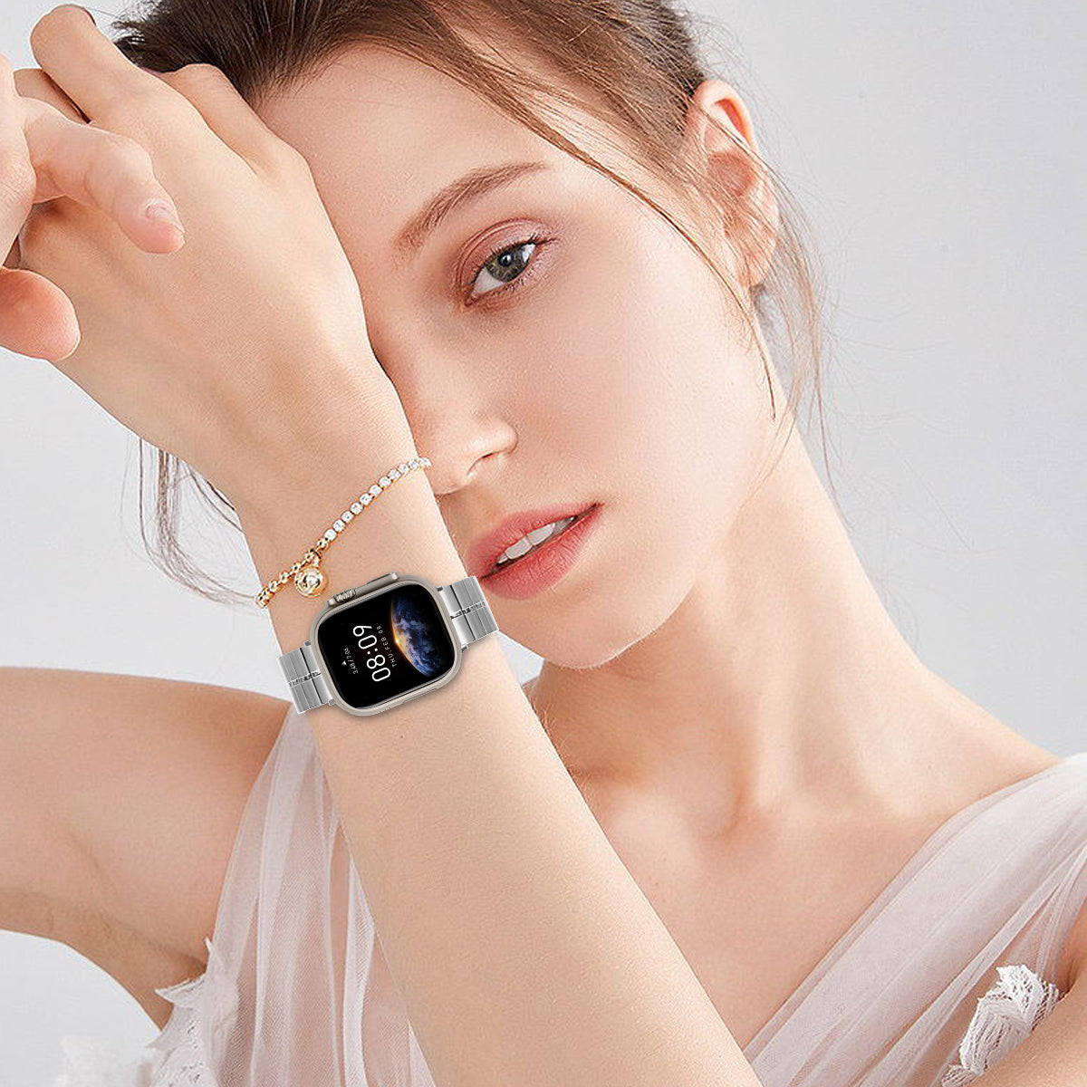 For Apple Watch Ultra / Ultra 2 49mm / Series 8 7 9 45mm / Series 6 5 4 SE SE (2022) 44mm / Series 3 2 1 42mm Silver Stainless Steel Band