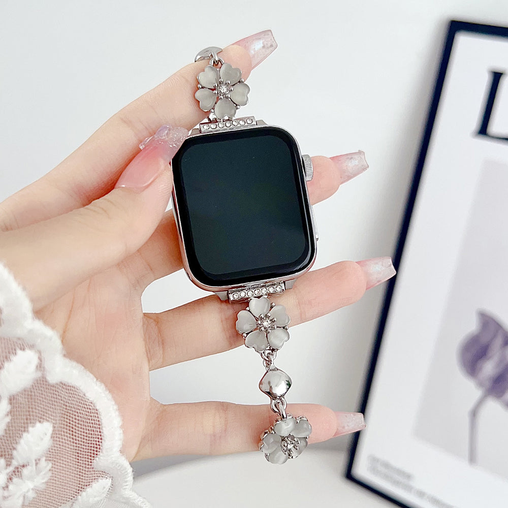 For Apple Watch Series 9 8 7 41mm  /  6 5 4 SE (2023) SE (2022) SE 40mm  /  3 2 1 38mm Watchband Heart-shaped Flower Chain Strap - Colorful+Gold