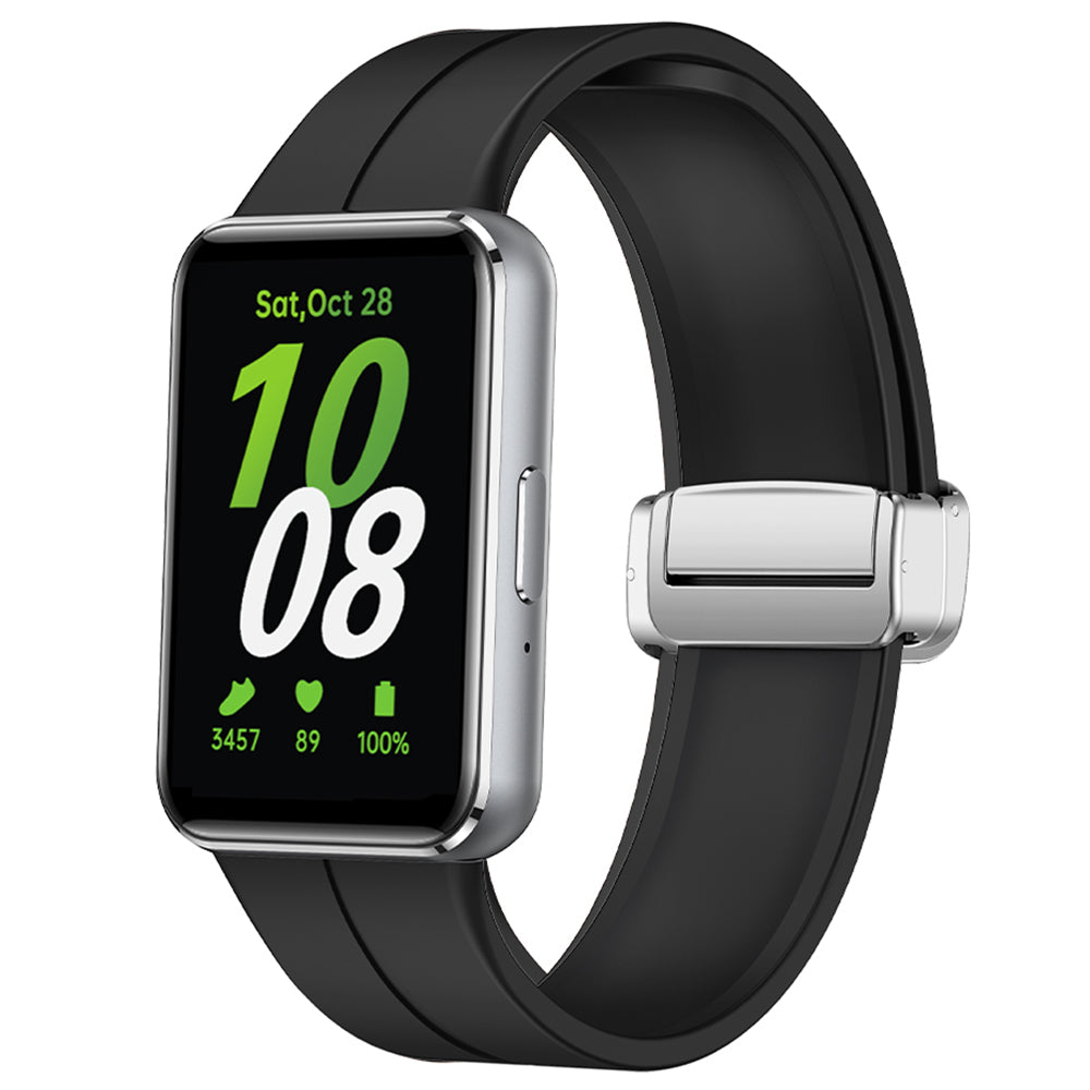 For Samsung Galaxy Fit3 Replacement Wrist Band Soft Silicone Watch Band with Magnetic Folding Buckle - Black