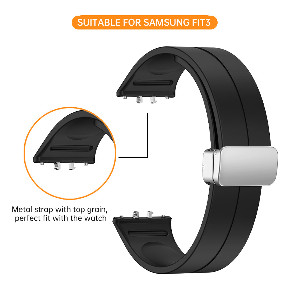For Samsung Galaxy Fit3 Replacement Wrist Band Soft Silicone Watch Band with Magnetic Folding Buckle - Black