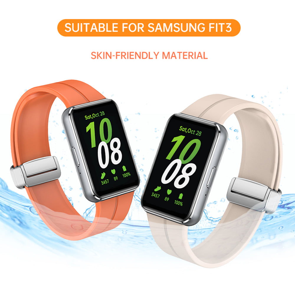 For Samsung Galaxy Fit3 Replacement Wrist Band Soft Silicone Watch Band with Magnetic Folding Buckle - Black