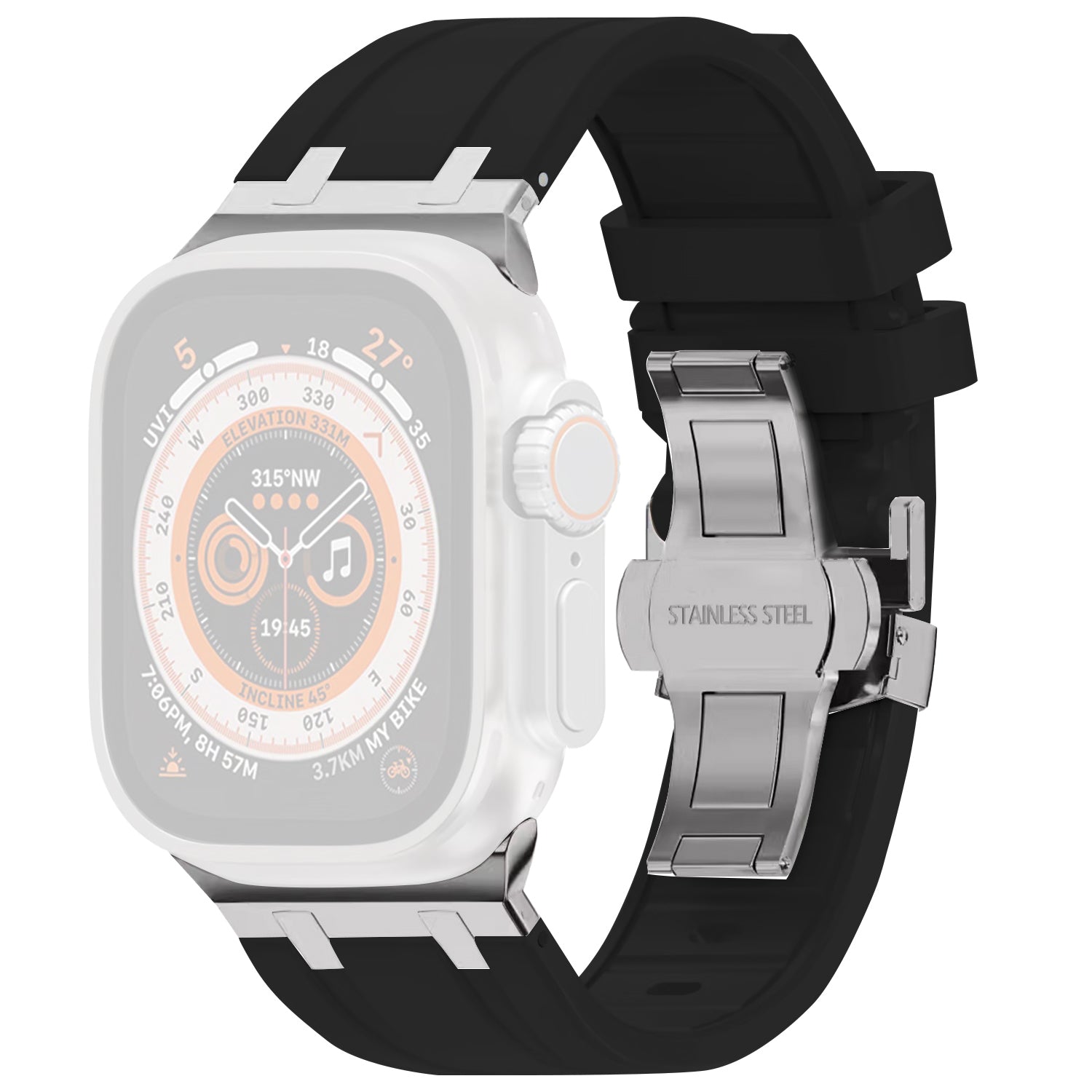 For Apple Watch Series 9 8 7 41mm / SE (2023) SE (2022) SE 6 5 4 40mm / 3 2 1 38mm Silicone Band Butterfly Buckle Watch Strap - Black