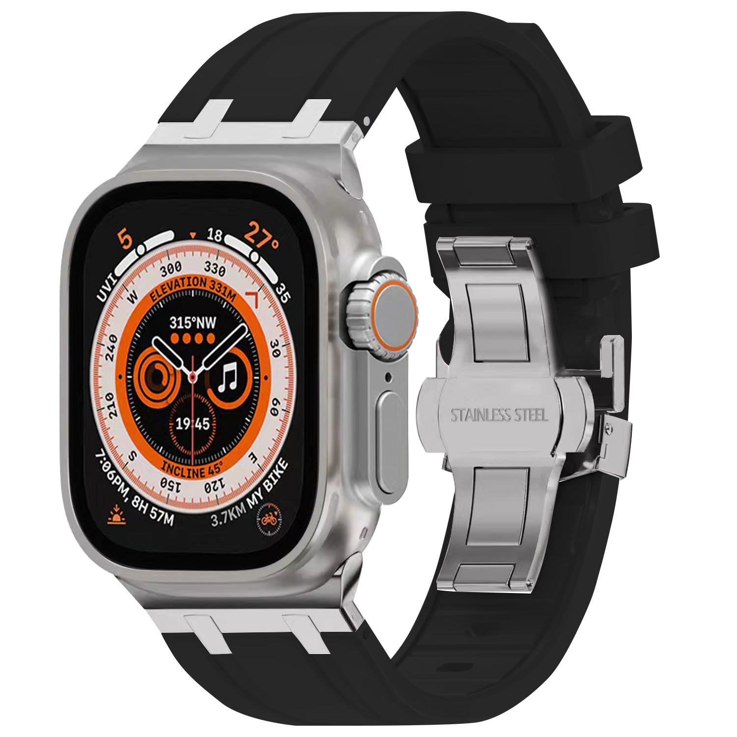 For Apple Watch Series 9 8 7 41mm / SE (2023) SE (2022) SE 6 5 4 40mm / 3 2 1 38mm Silicone Band Butterfly Buckle Watch Strap - Black