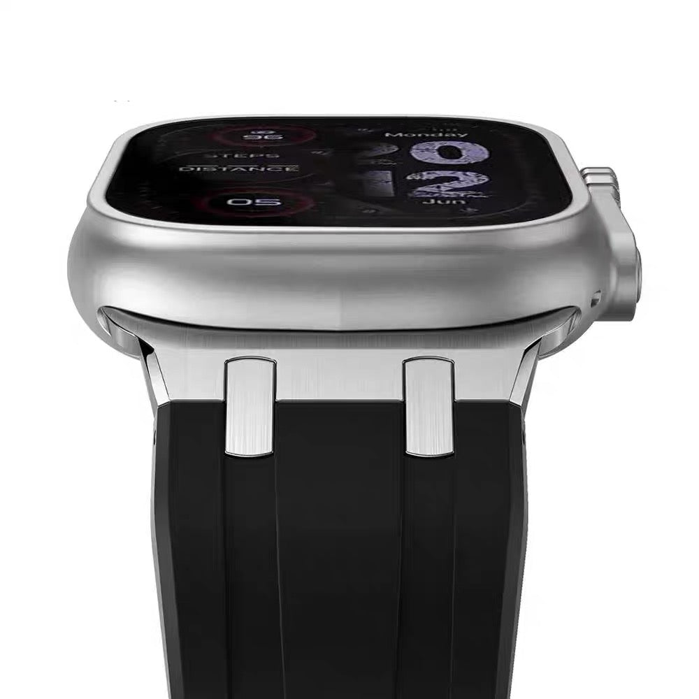 For Apple Watch Series 9 8 7 41mm / SE (2023) SE (2022) SE 6 5 4 40mm / 3 2 1 38mm Silicone Band Butterfly Buckle Watch Strap - Black