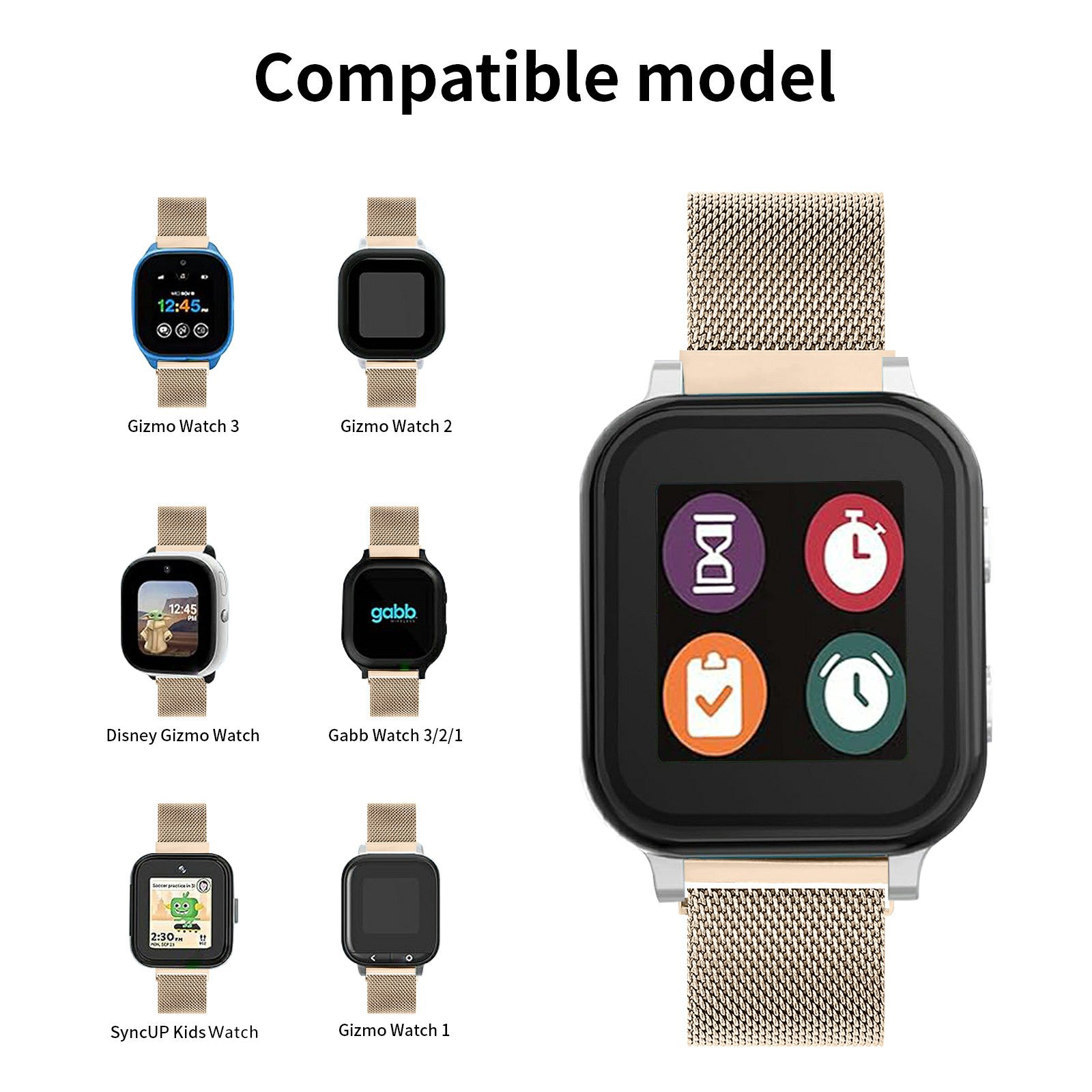 For Verizon Gizmo Watch 3 Milanese Strap Replacement Stainless Steel Magnetic Watch Band - Retro Gold