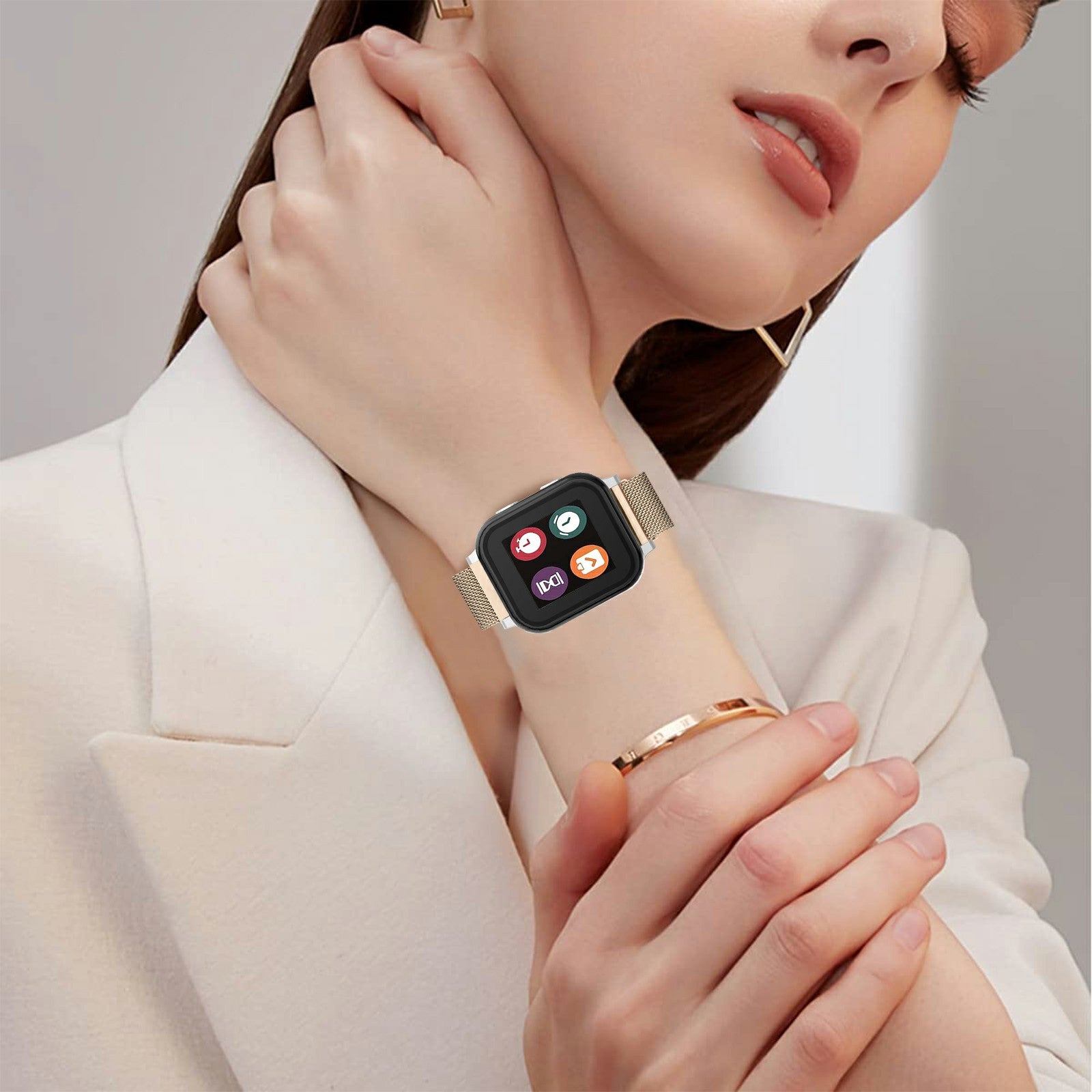 For Verizon Gizmo Watch 3 Milanese Strap Replacement Stainless Steel Magnetic Watch Band - Retro Gold