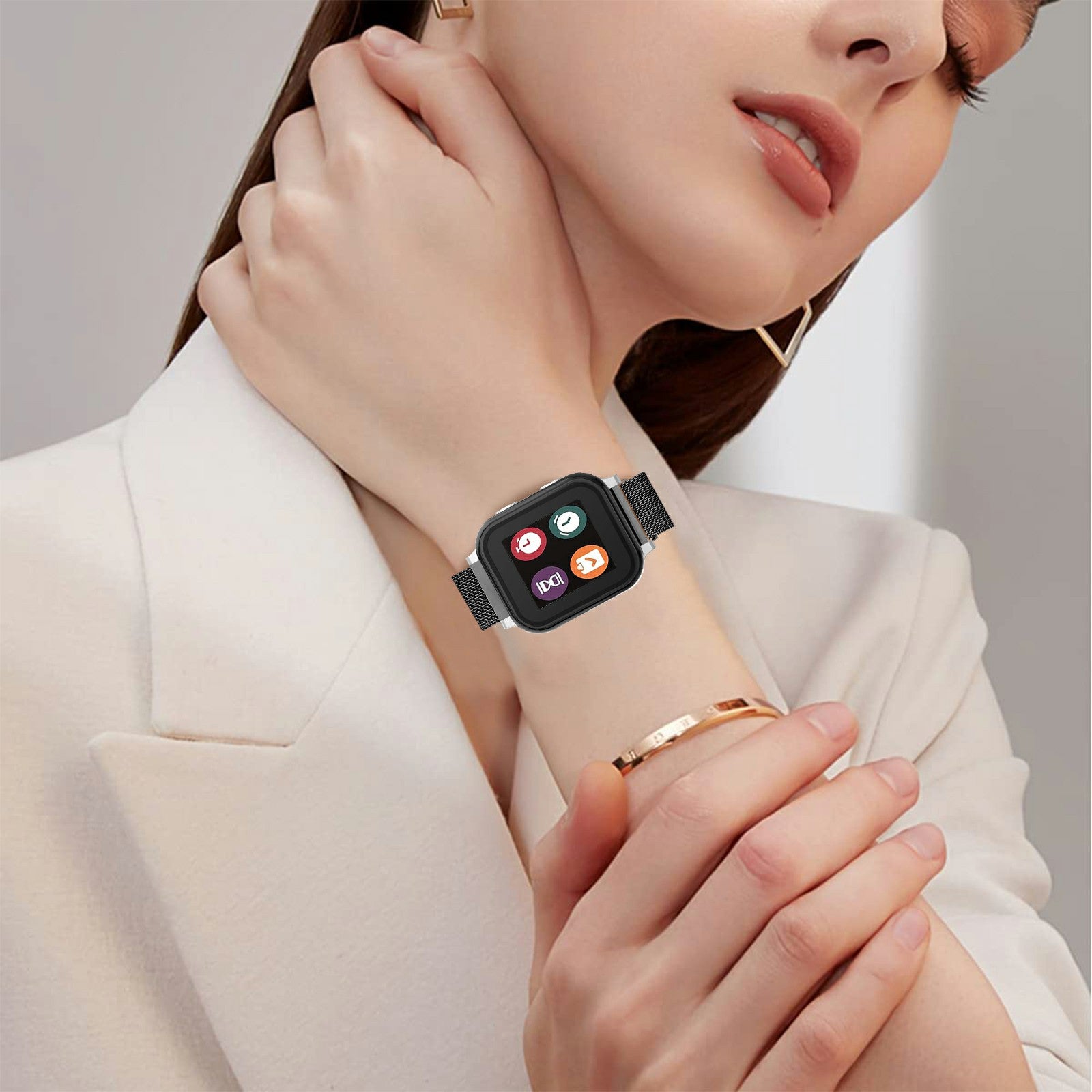 For Verizon Gizmo Watch 3 Replacement Wrist Band Stainless Steel Milanese Magnetic Watch Strap - Black