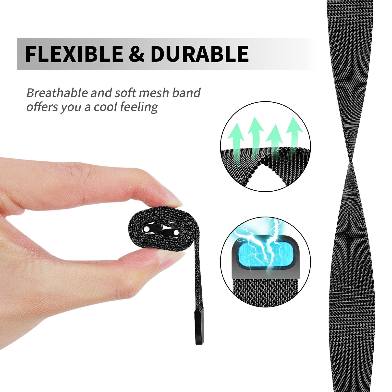 For Verizon Gizmo Watch 3 Replacement Wrist Band Stainless Steel Milanese Magnetic Watch Strap - Black