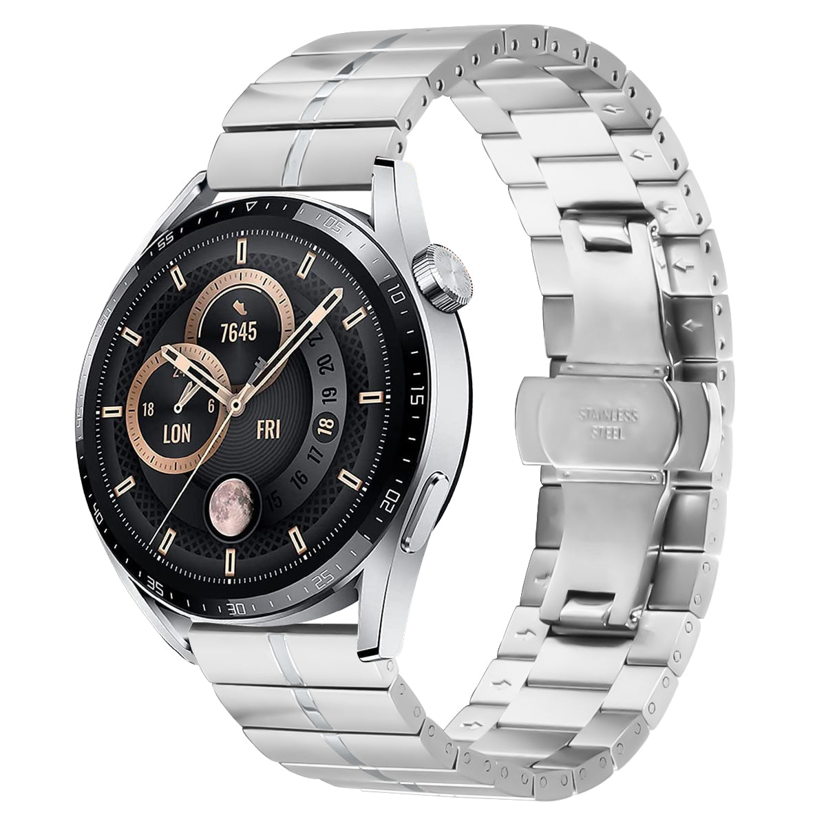 For Huawei Watch Ultimate Stainless Steel Watch Band Silver Smart Bracelet Watch Strap with Buckle