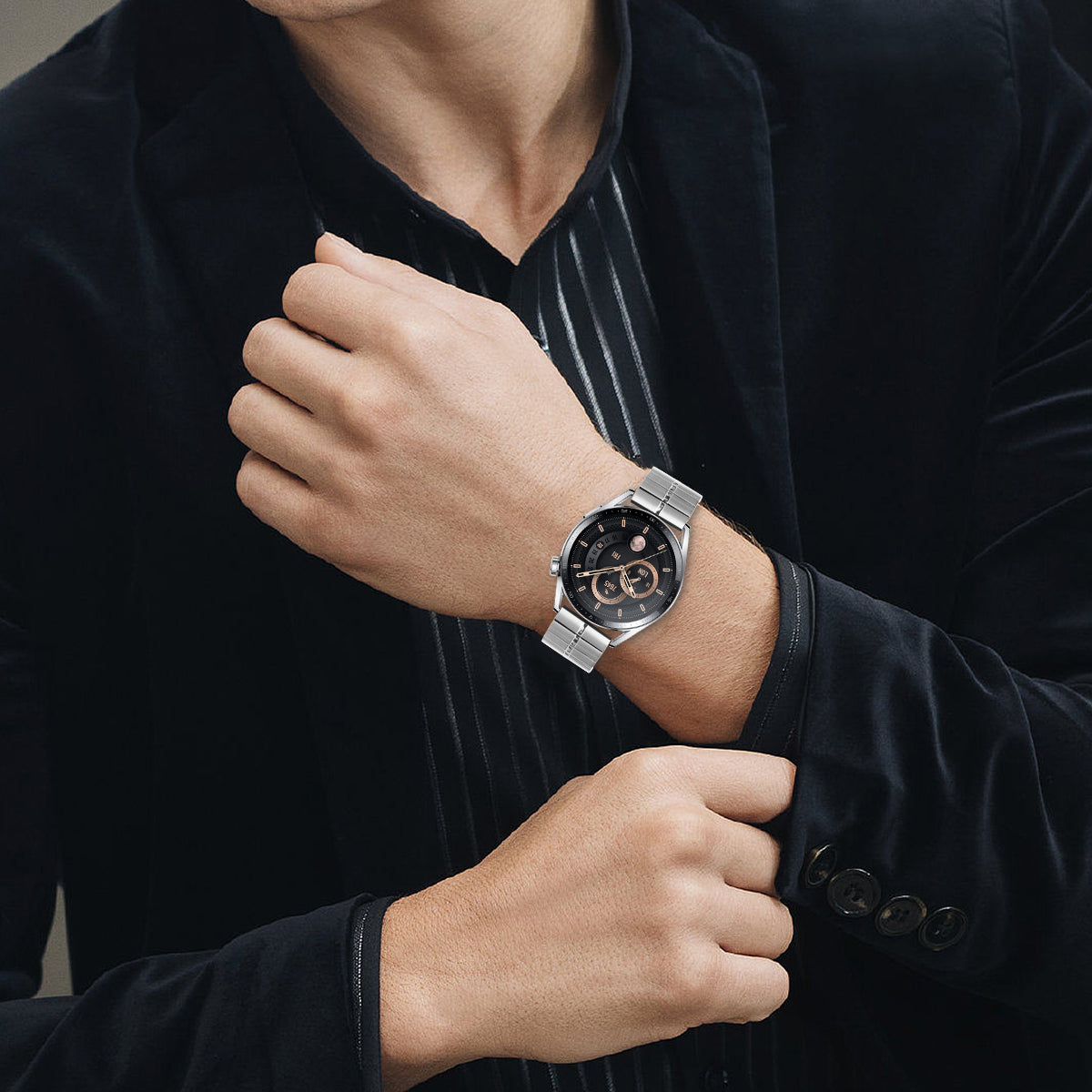For Huawei Watch Ultimate Stainless Steel Watch Band Silver Smart Bracelet Watch Strap with Buckle
