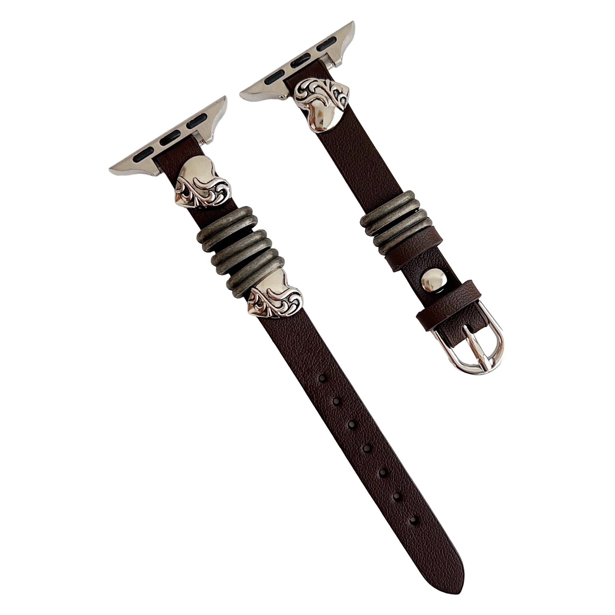 For Apple Watch Series 9 8 7 41mm / 6 5 4 SE (2022) SE (2023) SE 40mm / 3 2 1 38mm Leather Watch Strap Heart Shape Adjustable Strap - Coffee