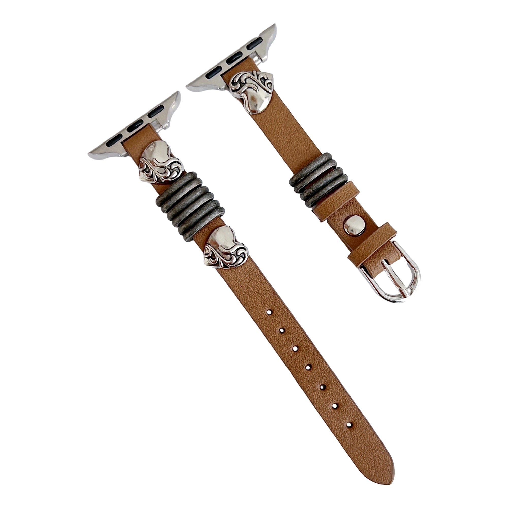 For Apple Watch Series 9 8 7 41mm / 6 5 4 SE (2022) SE (2023) SE 40mm / 3 2 1 38mm Leather Watch Strap Heart Shape Adjustable Strap - Coffee