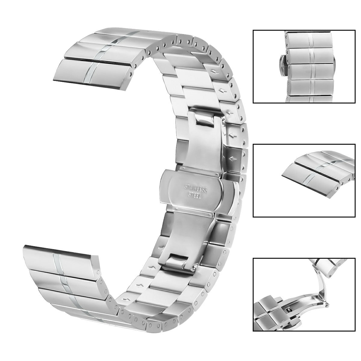 For Huawei Watch GT 42mm / 46mm Metal Strap Butterfly Buckle Watch Band, Silver