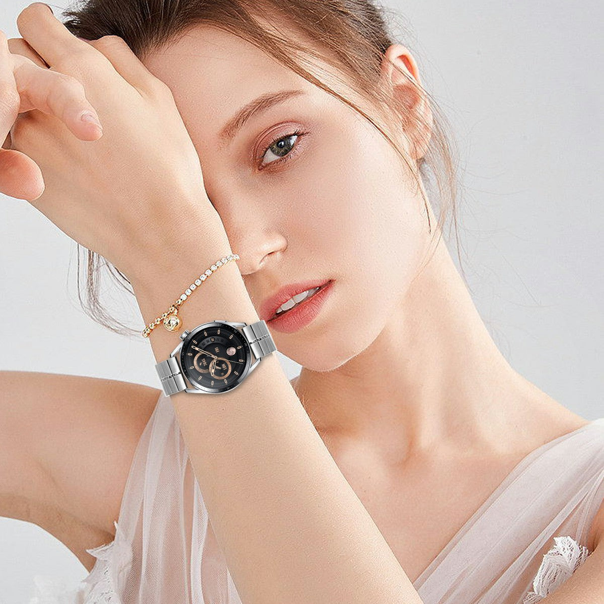 For Huawei Watch GT 42mm / 46mm Metal Strap Butterfly Buckle Watch Band, Silver