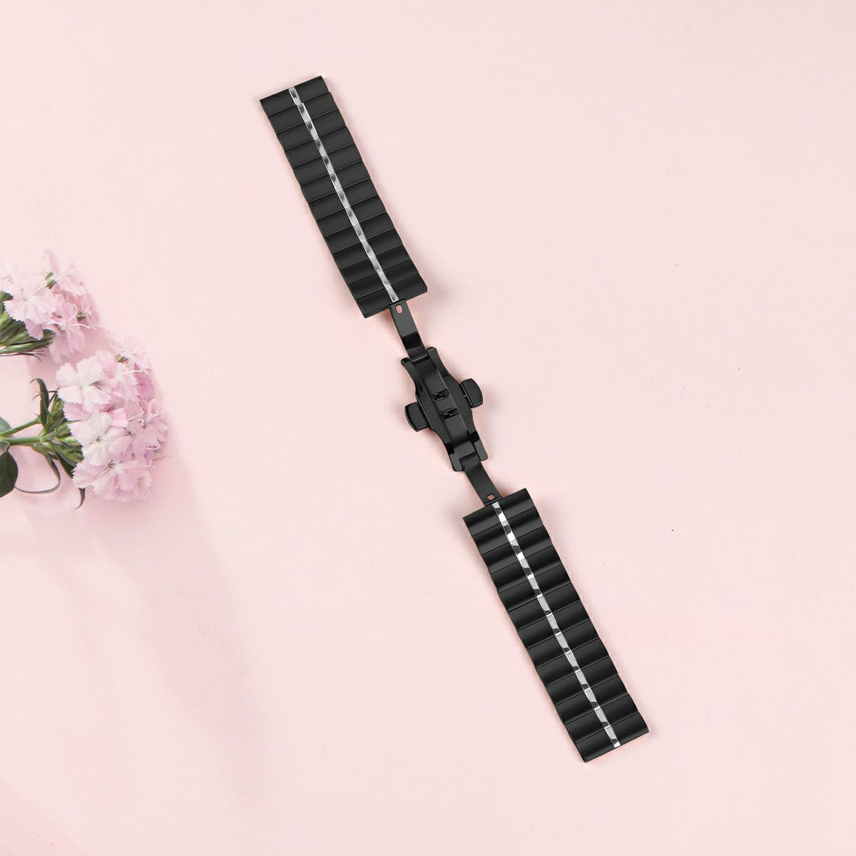 For Huawei Watch GT 2 46mm Metal Strap Quick Release Watch Band with Butterfly Buckle - Black / Silver