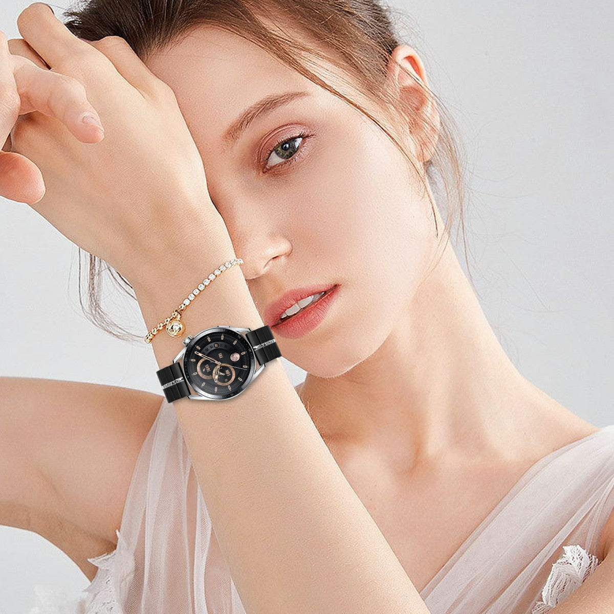 For Huawei Watch GT 2 46mm Metal Strap Quick Release Watch Band with Butterfly Buckle - Black / Silver