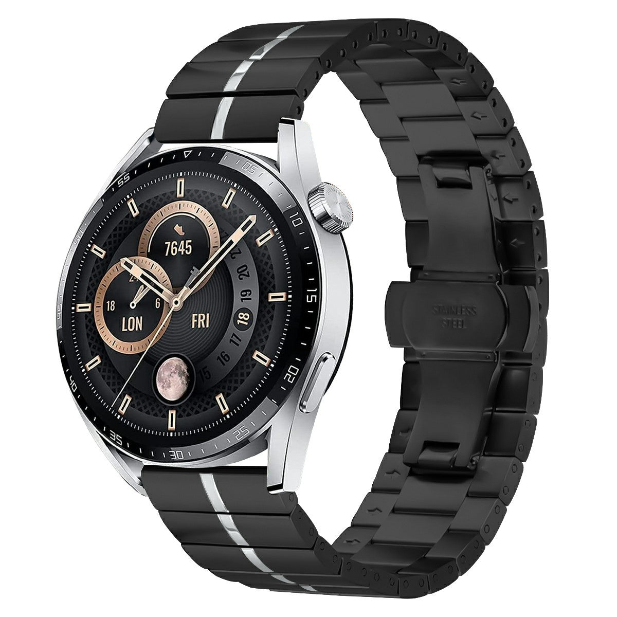 For Huawei Watch GT 2 Pro Replacement Band Butterfly Buckle Stainless Steel Watch Strap - Black / Silver