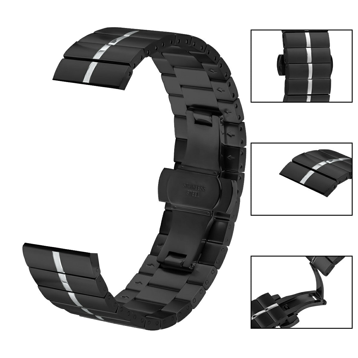 For Huawei Watch GT 2 Pro Replacement Band Butterfly Buckle Stainless Steel Watch Strap - Black / Silver