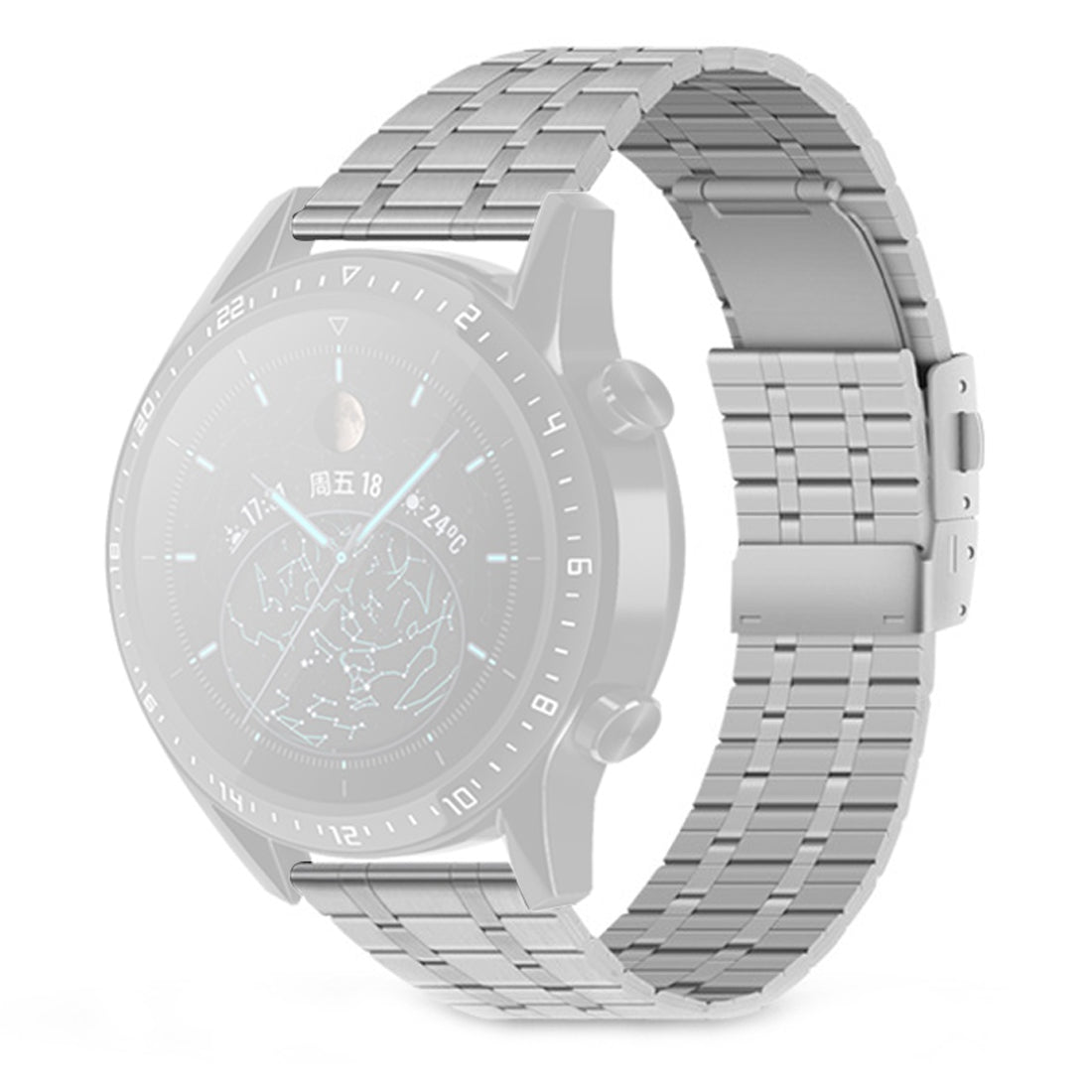 For Huawei Watch GT 2 Pro Stainless Steel Watch Band 22mm Quick Release 5-Beads Strap - Silver