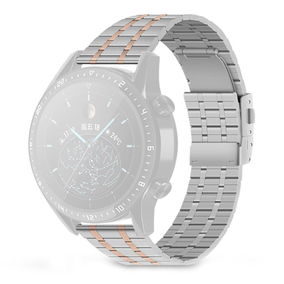 For Huawei Watch GT 2 Pro Stainless Steel Watch Band 22mm Quick Release 5-Beads Strap - Silver