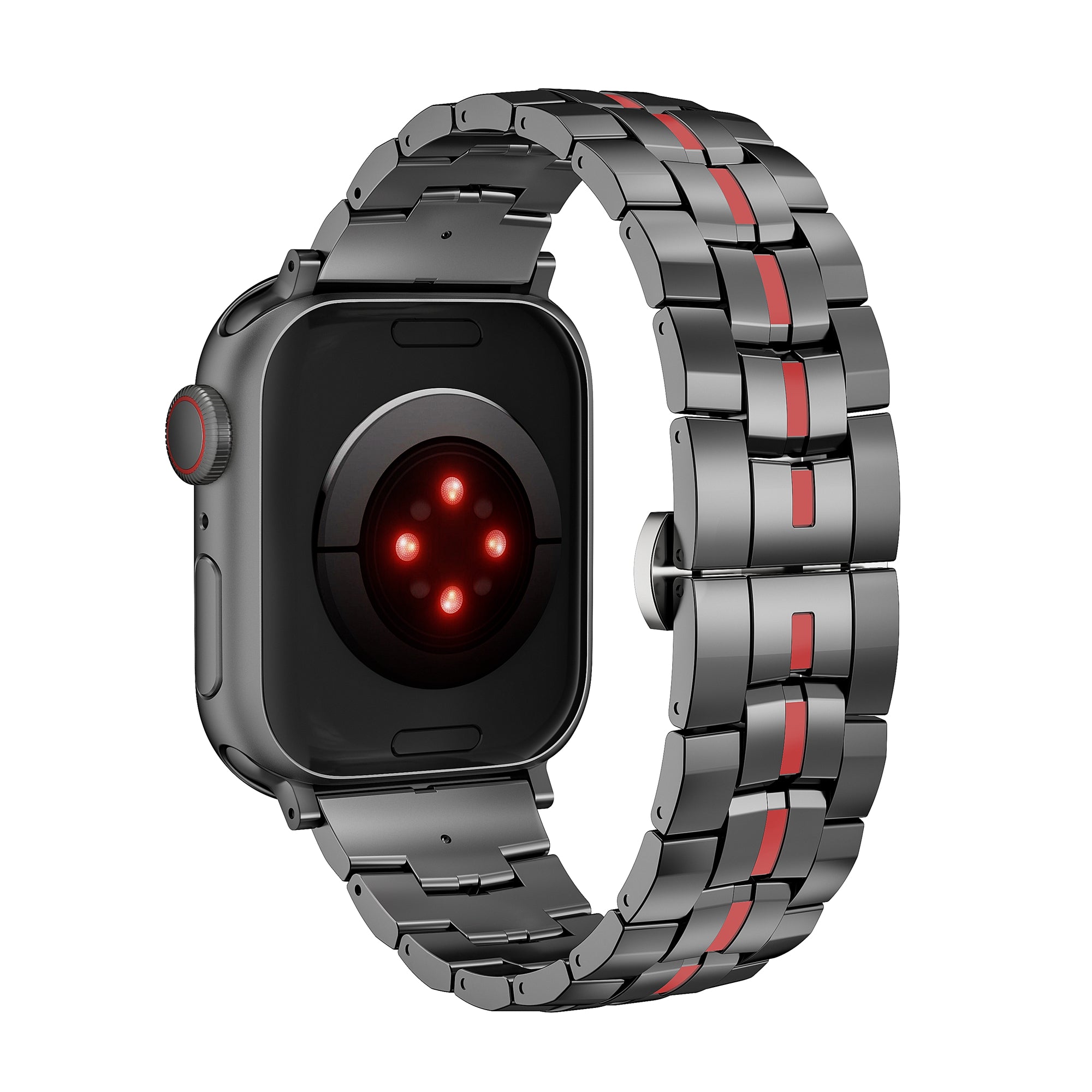 For Apple Watch Series 9 8 7 41mm / 6 5 4 SE (2022) SE (2023) SE 40mm / 3 2 1 38mm Watch Strap 22mm Stainless Steel Band - Black+Red