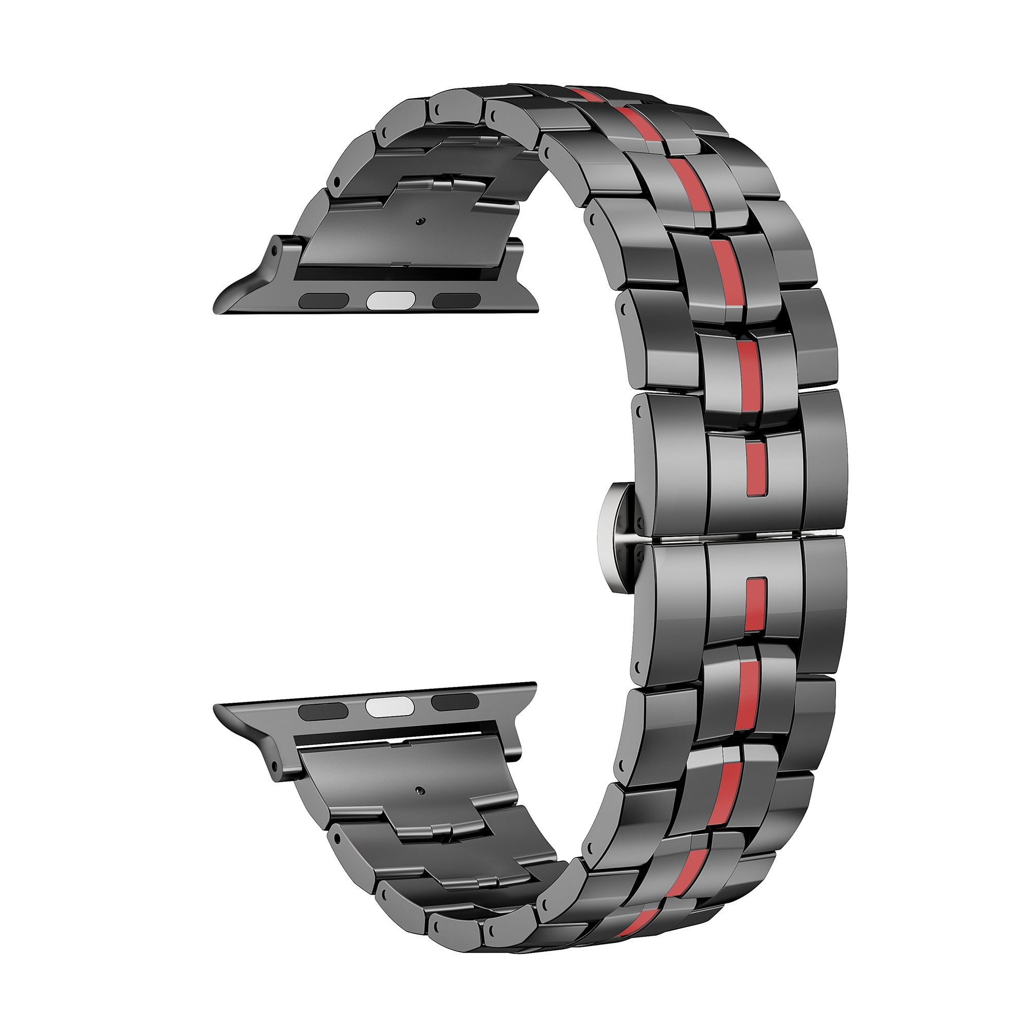 For Apple Watch Series 9 8 7 41mm / 6 5 4 SE (2022) SE (2023) SE 40mm / 3 2 1 38mm Watch Strap 22mm Stainless Steel Band - Black+Red