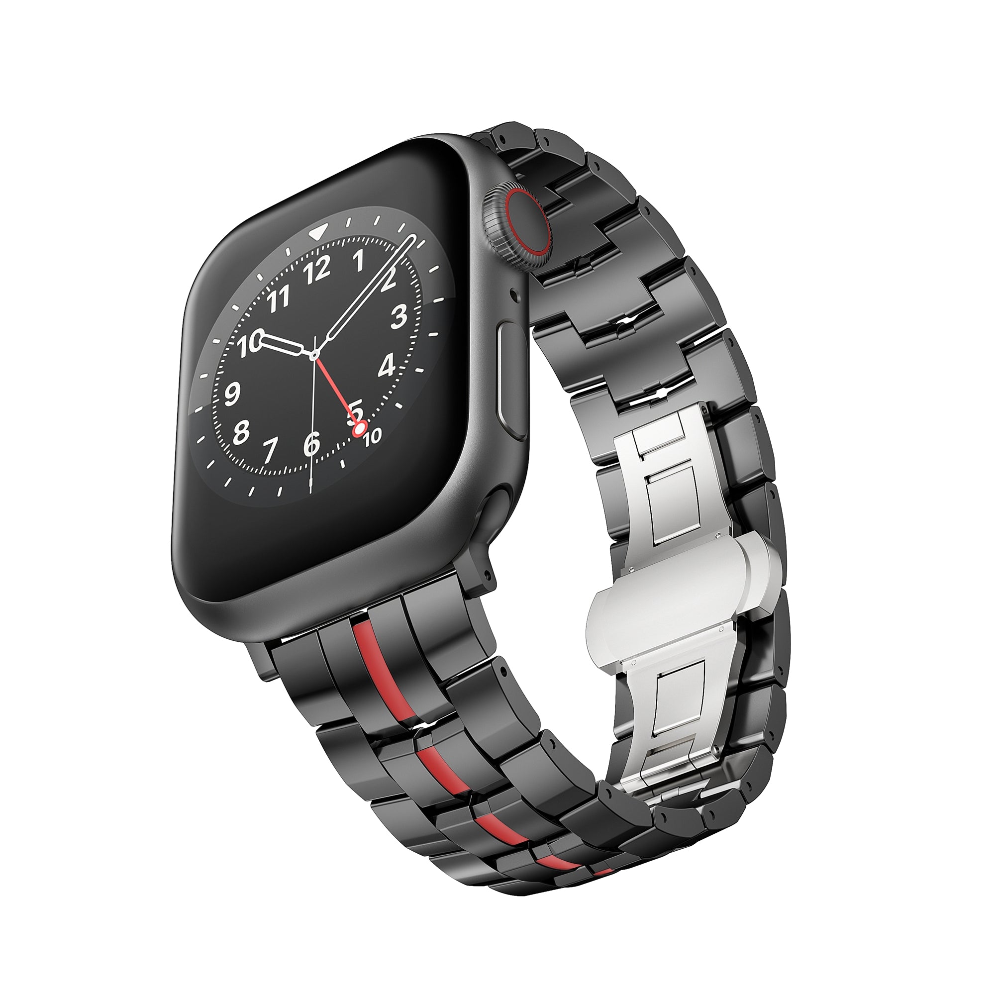 For Apple Watch Series 9 8 7 41mm / 6 5 4 SE (2022) SE (2023) SE 40mm / 3 2 1 38mm Watch Strap 22mm Stainless Steel Band - Black+Red