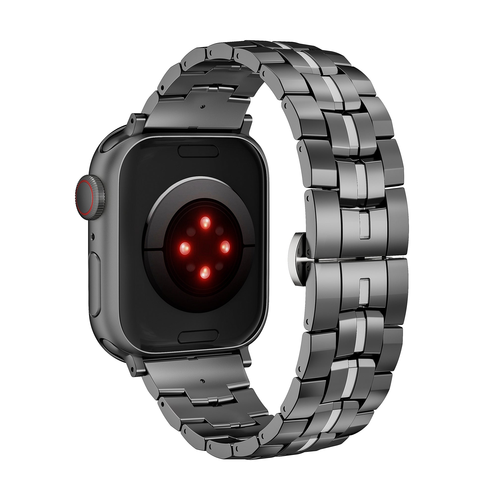 For Apple Watch Series 9 8 7 41mm / 6 5 4 SE (2022) SE (2023) SE 40mm / 3 2 1 38mm Watch Strap 22mm Stainless Steel Band - Black+Red