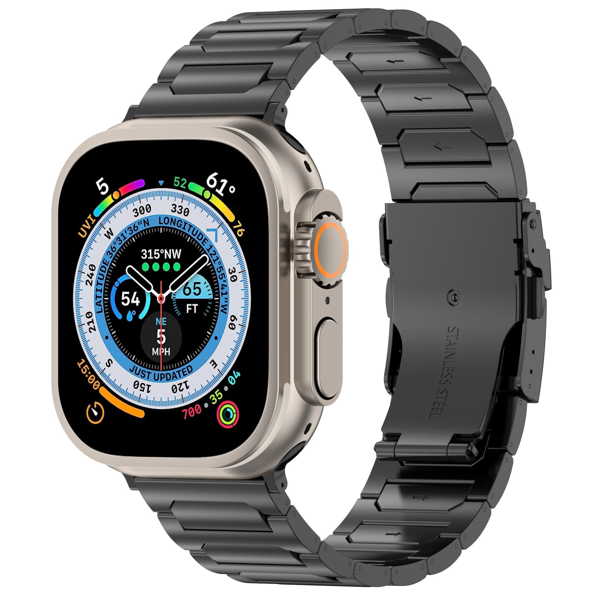 For Apple Watch Ultra 2 Ultra 49mm  /  9 8 7 45mm  /  SE (2023) SE (2022) SE 6 5 4 44mm  /  3 2 1 42mm 3 Titanium Metal Watch Band - Black