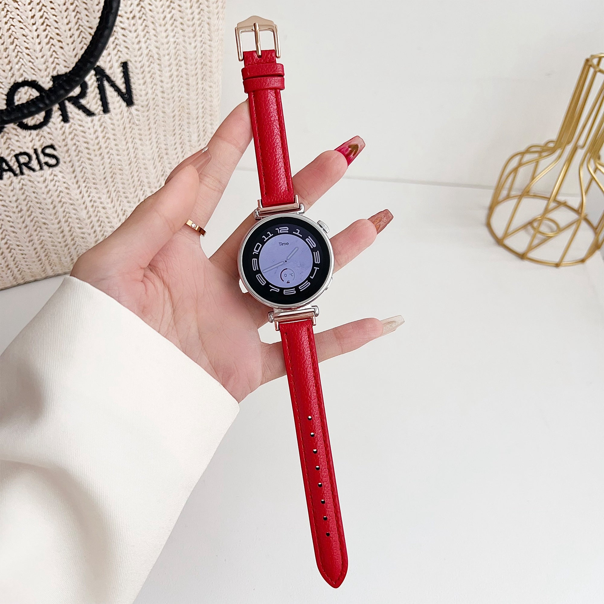 For Samsung Galaxy Watch6 Classic 43mm 47mm / Garmin Venu Leather Band 20mm Watch Strap  - Red