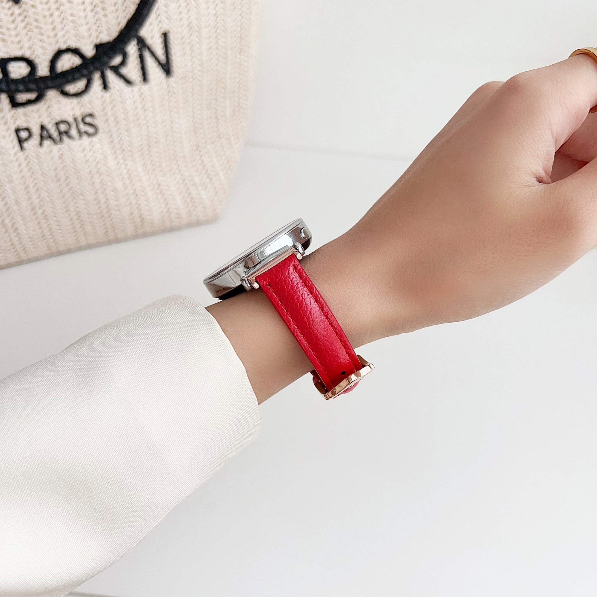 For Samsung Galaxy Watch6 Classic 43mm 47mm / Garmin Venu Leather Band 20mm Watch Strap  - Red