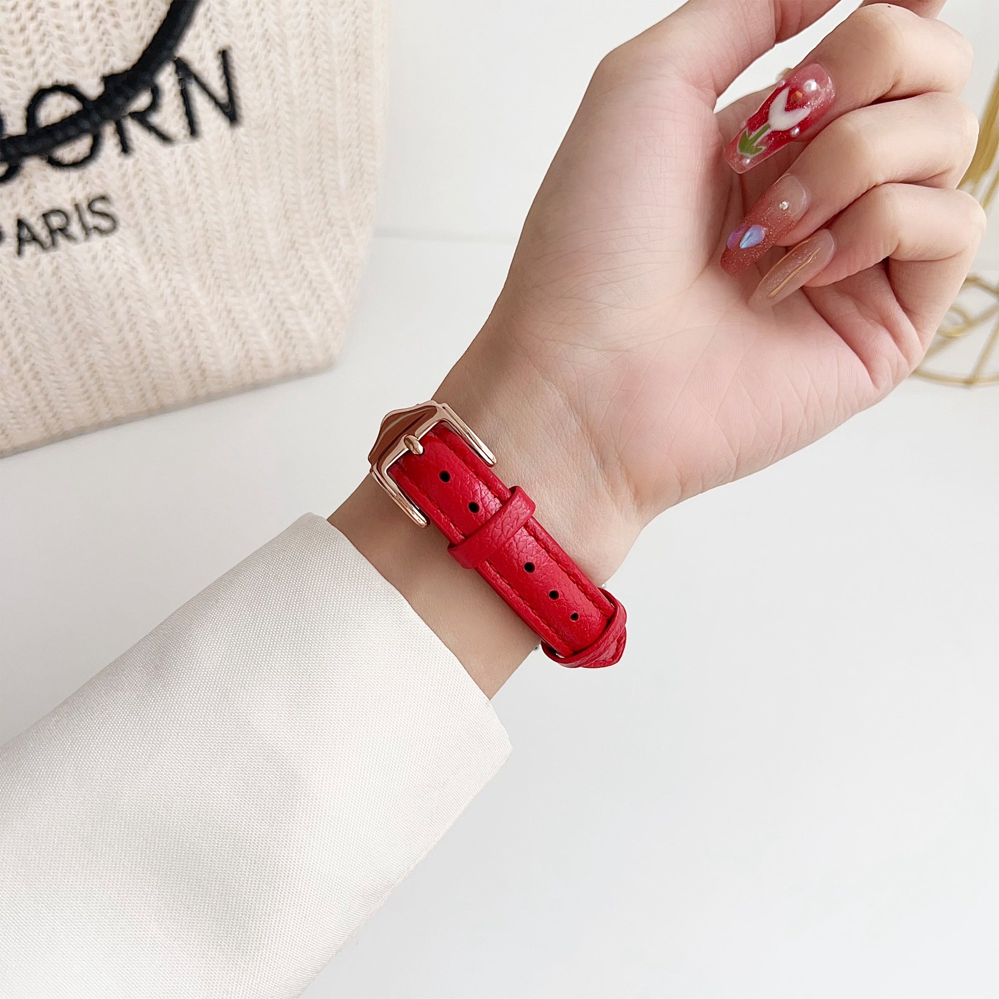 For Samsung Galaxy Watch6 Classic 43mm 47mm / Garmin Venu Leather Band 20mm Watch Strap  - Red