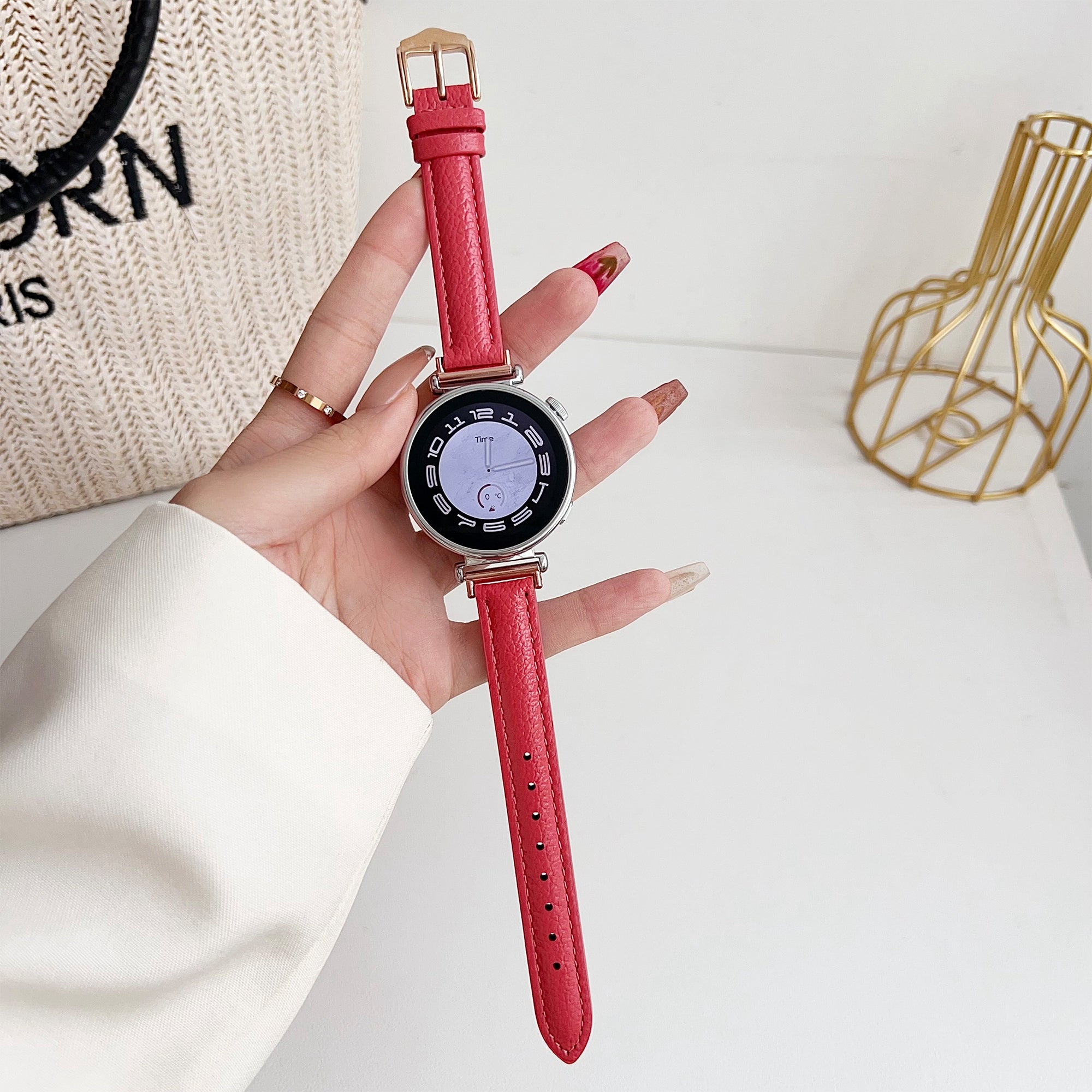 For Samsung Galaxy Watch3 45mm / Huawei Watch GT 4 46mm Strap 22mm PU Leather Watch Band - Red