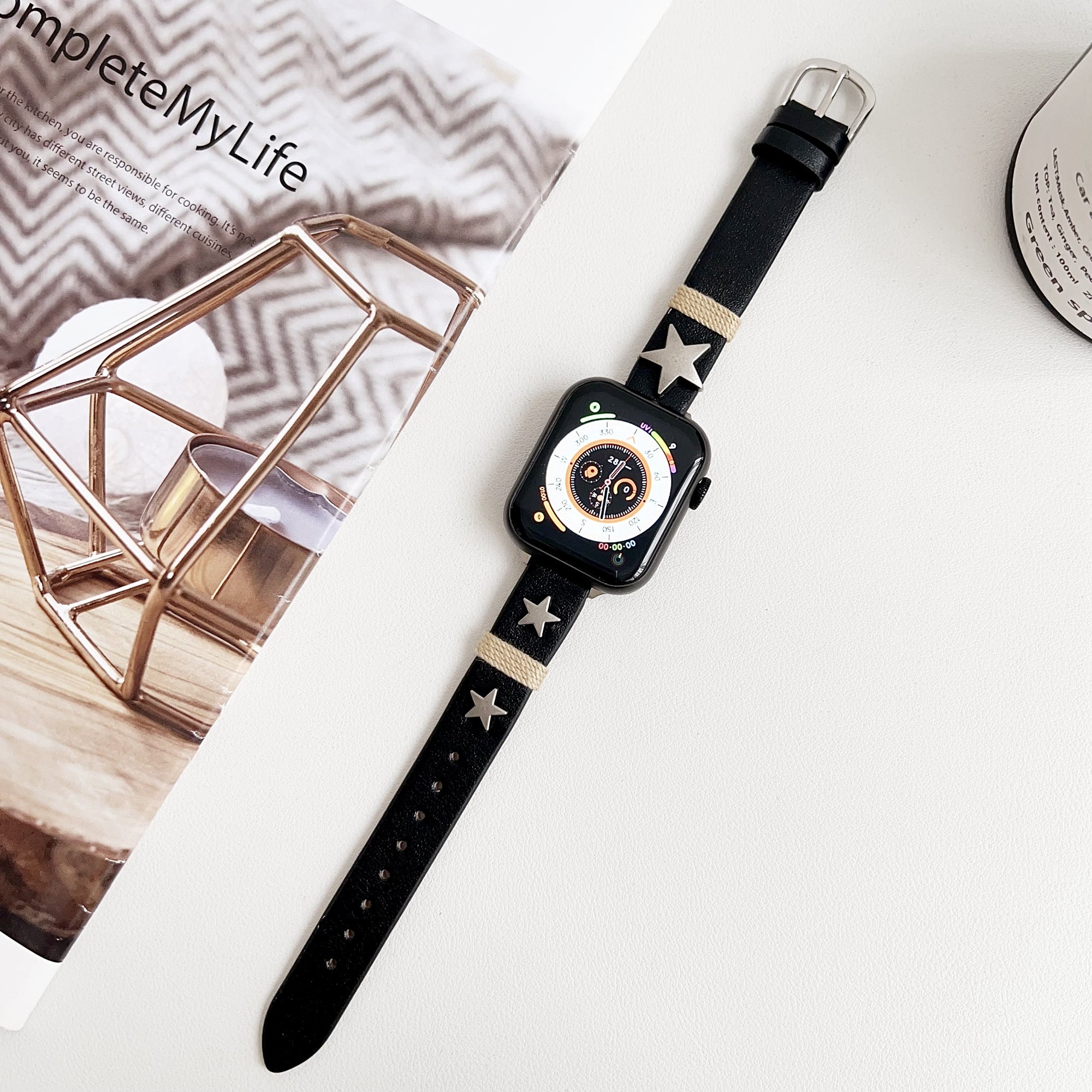 For Apple Watch Ultra 2 Ultra 49mm /  9 8 7 45mm / 6 5 4 SE (2023) SE (2022) SE 44mm / 3 2 1 42mm Strap Genuine Cow Leather Watchband - Apricot