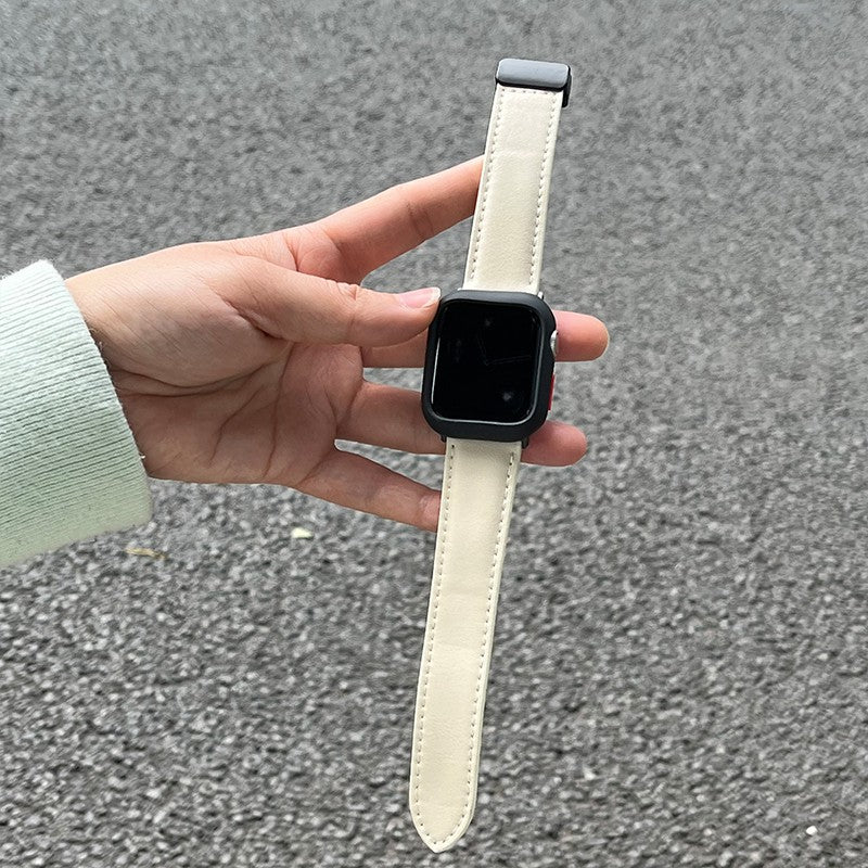 For Apple Watch Series 9 8 7 41mm / 6 5 4 SE (2022) SE (2023) SE 40mm / 3 2 1 38mm PU Watch Strap Magnetic Buckle Band - Dark Brown