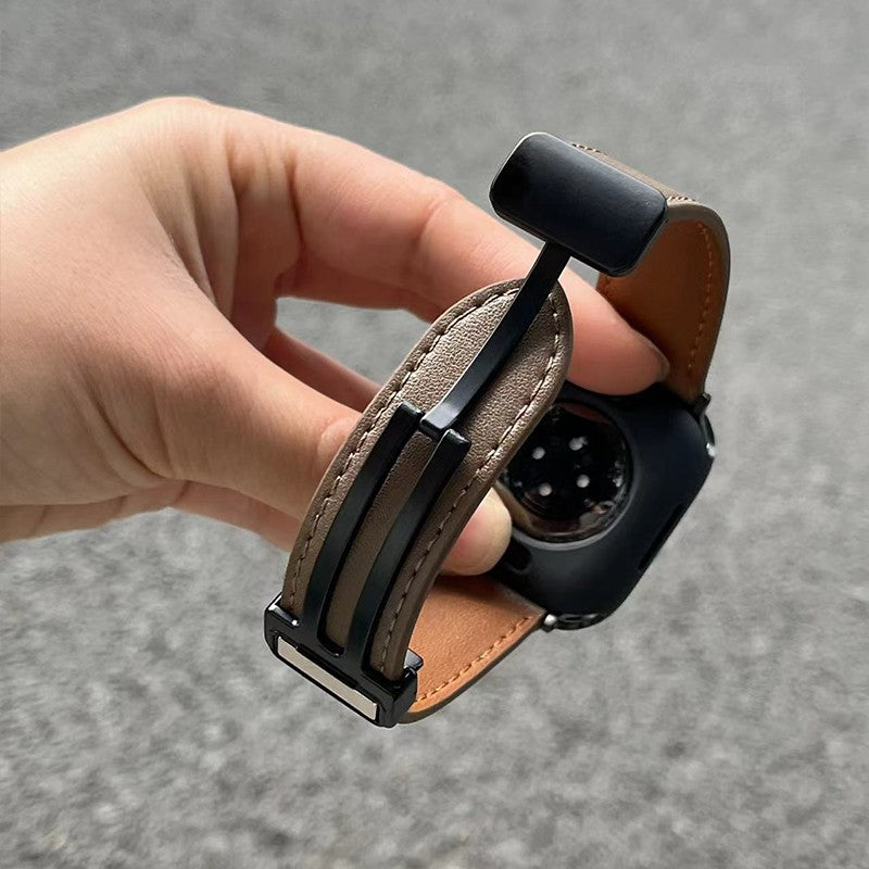 For Apple Watch Ultra 2 / Ultra 49mm / 9 8 7 45mm / 6 5 4 SE (2022) SE (2023) SE 44mm / 3 2 1 42mm Strap Magnetic Buckle PU Watch Band - Dark Brown