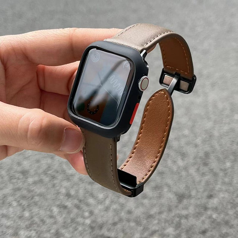 For Apple Watch Ultra 2 / Ultra 49mm / 9 8 7 45mm / 6 5 4 SE (2022) SE (2023) SE 44mm / 3 2 1 42mm Strap Magnetic Buckle PU Watch Band - Dark Brown