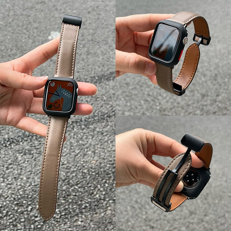 For Apple Watch Ultra 2 / Ultra 49mm / 9 8 7 45mm / 6 5 4 SE (2022) SE (2023) SE 44mm / 3 2 1 42mm Strap Magnetic Buckle PU Watch Band - Dark Brown