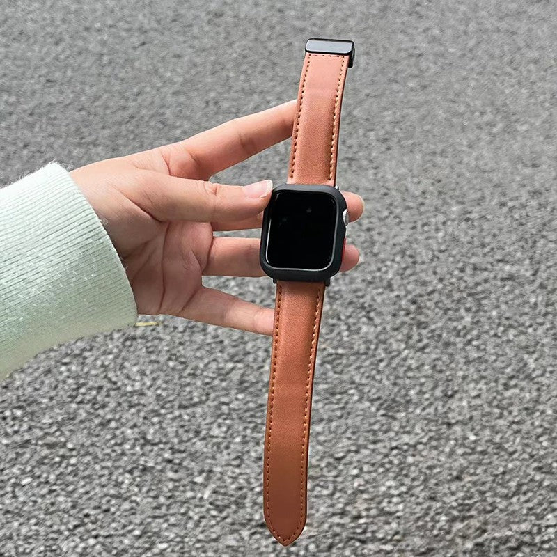 For Apple Watch Ultra 2 / Ultra 49mm / 9 8 7 45mm / 6 5 4 SE (2022) SE (2023) SE 44mm / 3 2 1 42mm Strap Magnetic Buckle PU Watch Band - Dark Brown