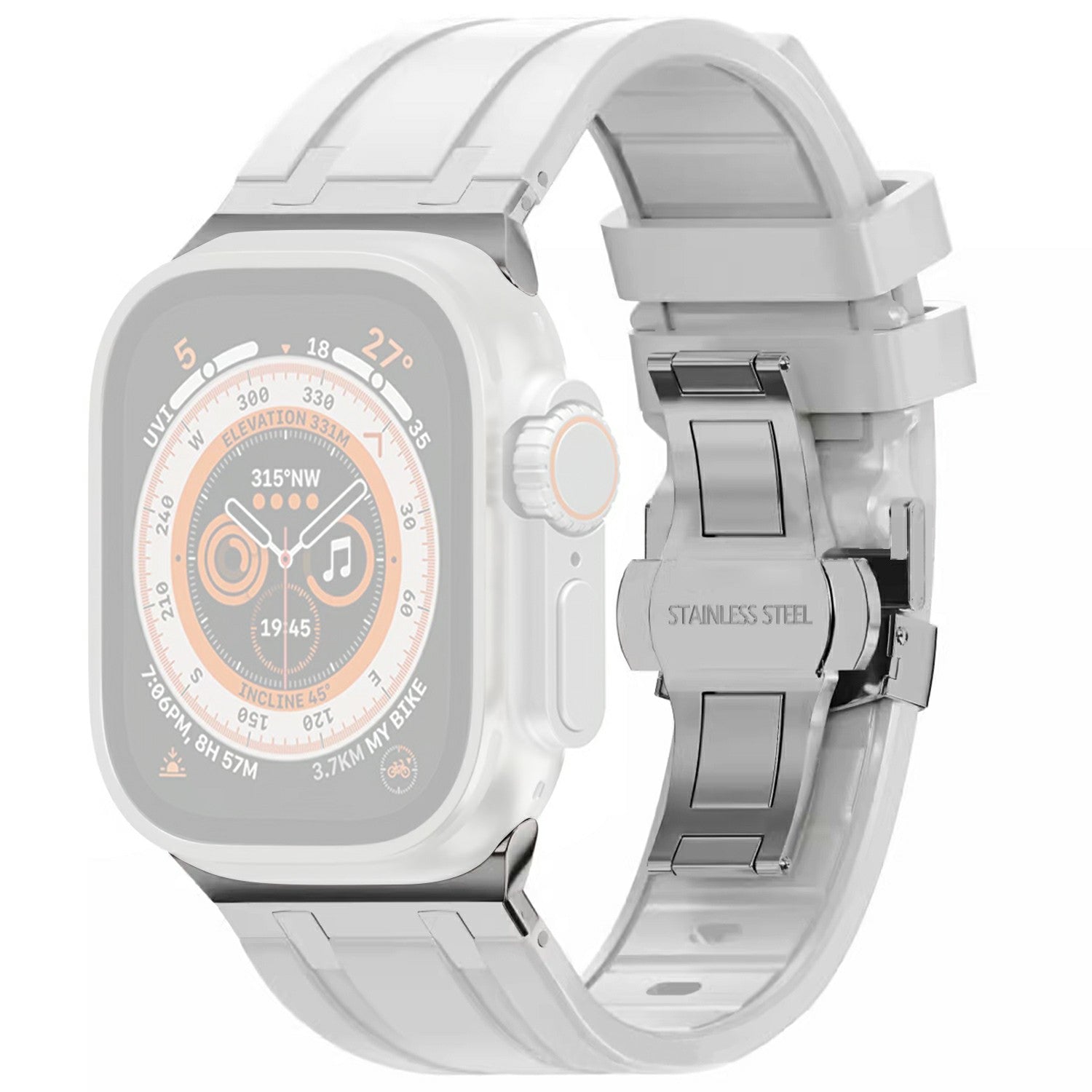 For Apple Watch Ultra 2 / Ultra 49mm / 9 8 7 45mm / 6 5 4 SE (2022) SE (2023) SE 44mm / 3 2 1 42mm Silicone Strap Butterfly Buckle Watchband - White