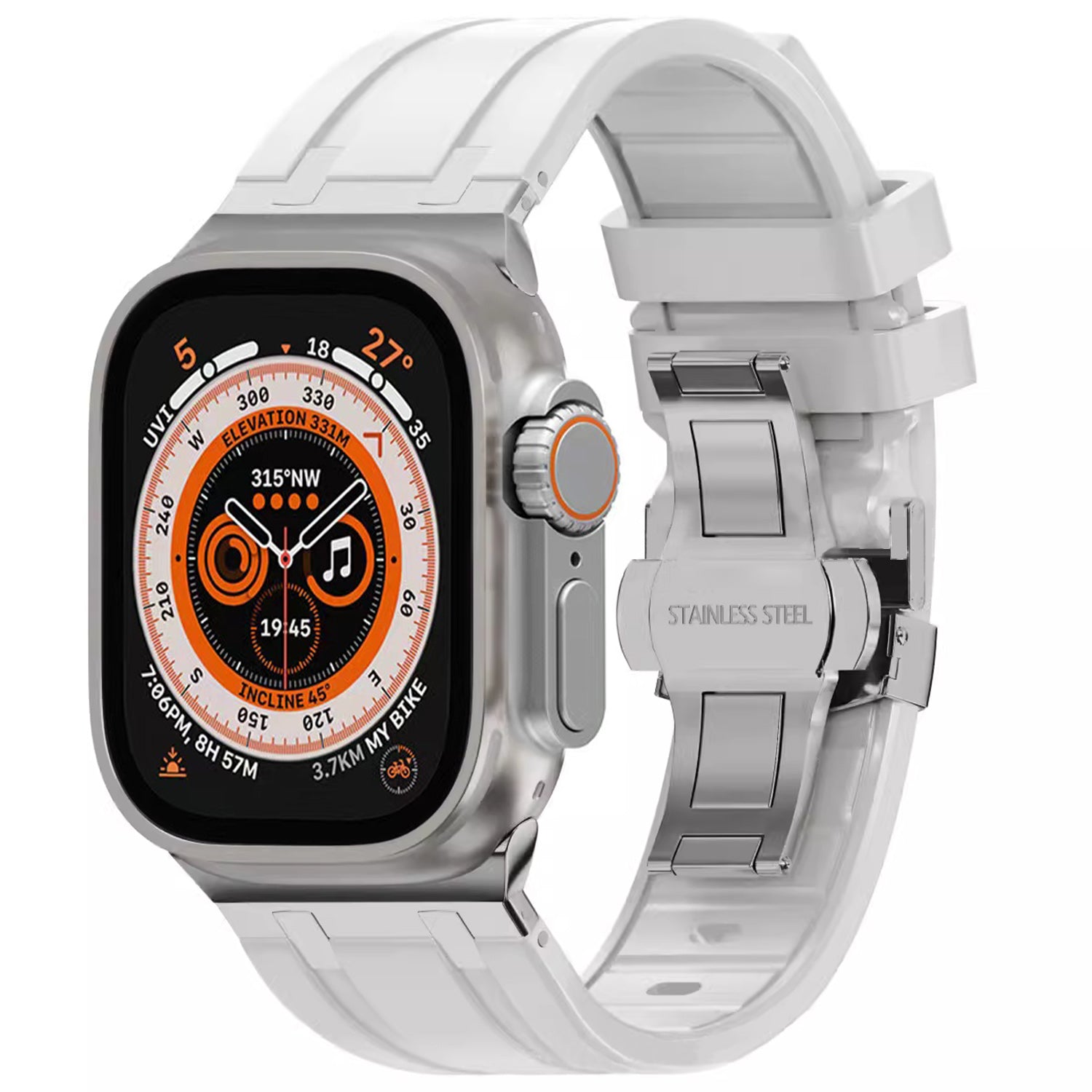 For Apple Watch Ultra 2 / Ultra 49mm / 9 8 7 45mm / 6 5 4 SE (2022) SE (2023) SE 44mm / 3 2 1 42mm Silicone Strap Butterfly Buckle Watchband - White