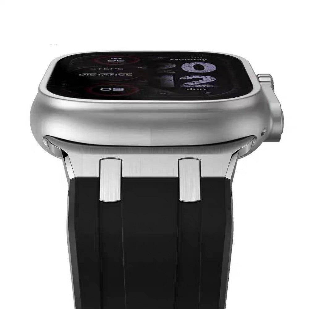 For Apple Watch Ultra 2 / Ultra 49mm / 9 8 7 45mm / 6 5 4 SE (2022) SE (2023) SE 44mm / 3 2 1 42mm Silicone Strap Butterfly Buckle Watchband - White