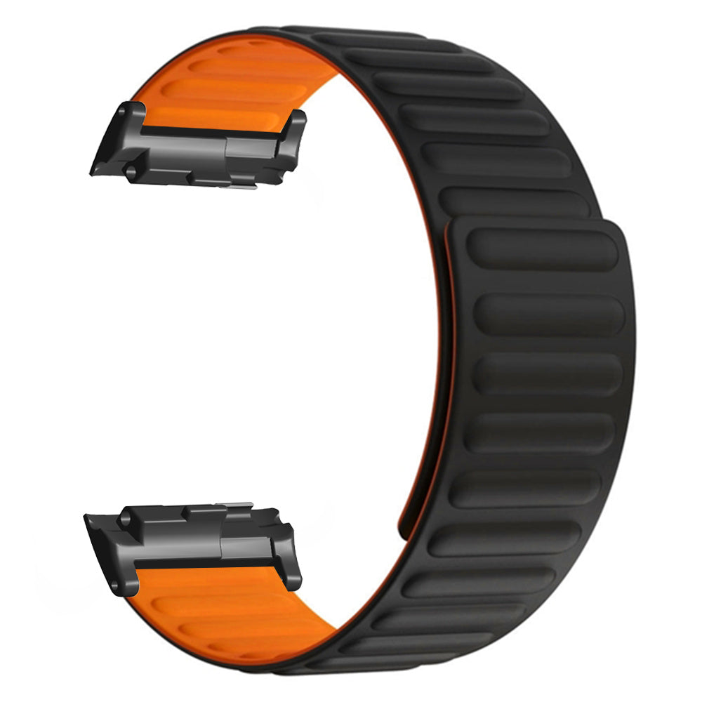 For Huawei Watch D Magnetic Adjustable Silicone+Metal Watch Strap Replacement - Black+Orange