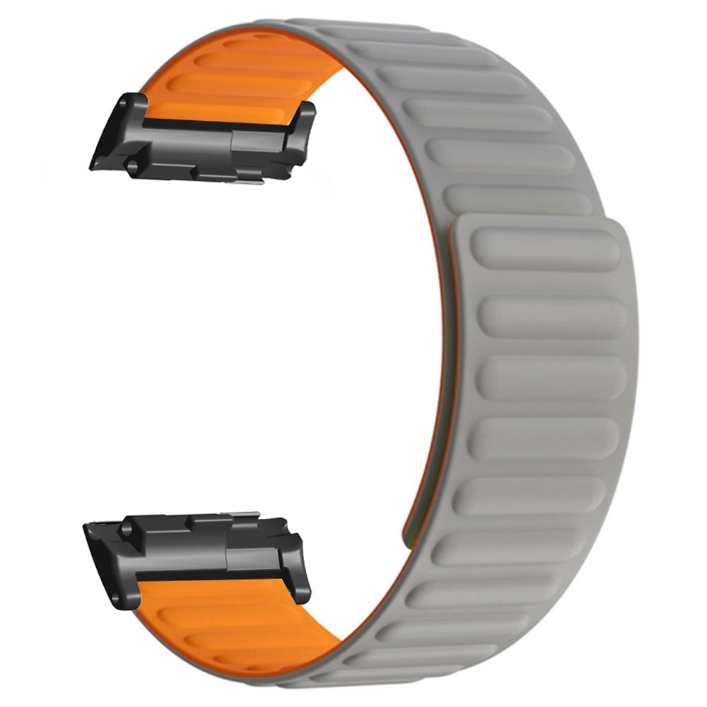 For Huawei Watch D Magnetic Adjustable Silicone+Metal Watch Strap Replacement - Black+Orange
