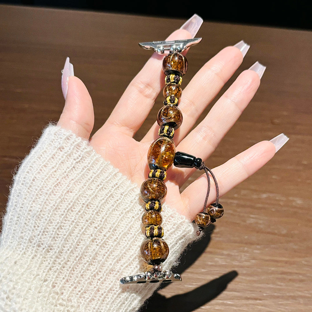 For Apple Watch Series 9 8 7 41mm  /  6 5 4 SE (2022) SE (2023) SE 40mm  /  3 2 1 38mm Glaze Ball Watch Bracelet - Yellow+Brown