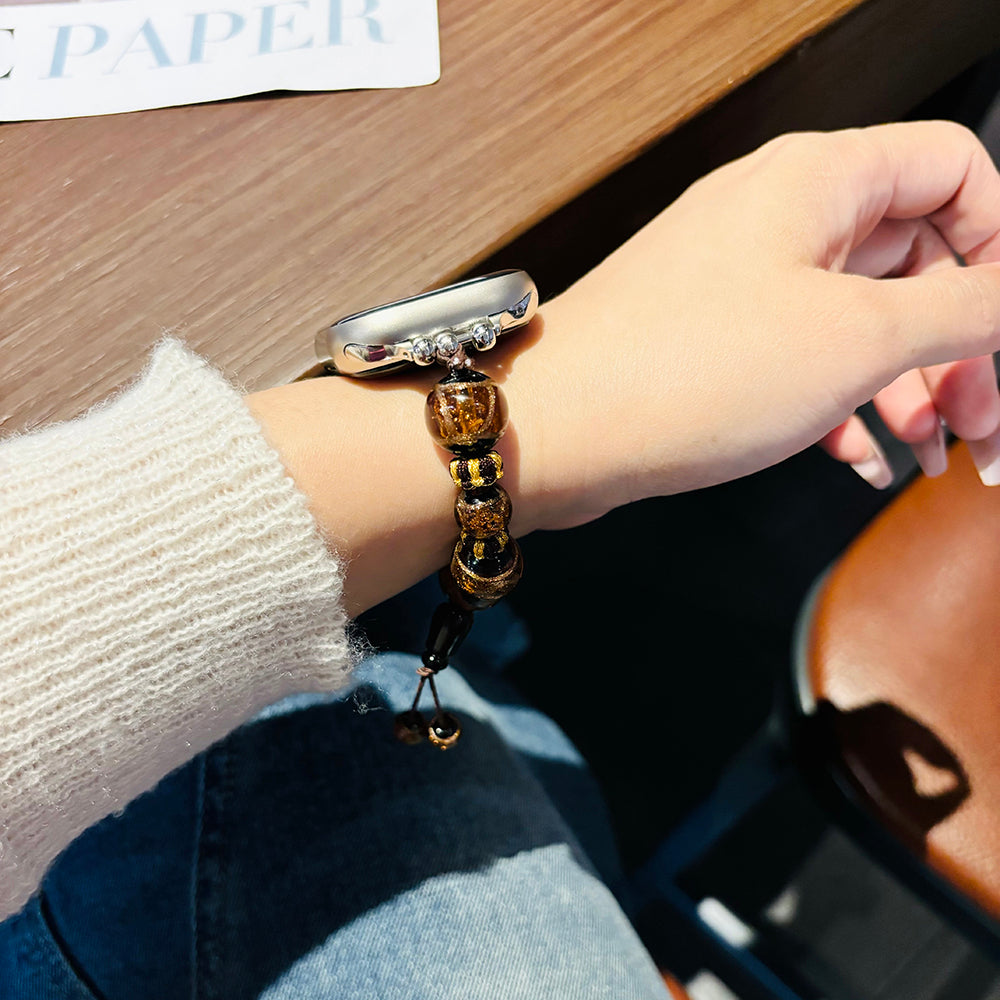 For Apple Watch Series 9 8 7 41mm  /  6 5 4 SE (2022) SE (2023) SE 40mm  /  3 2 1 38mm Glaze Ball Watch Bracelet - Yellow+Brown