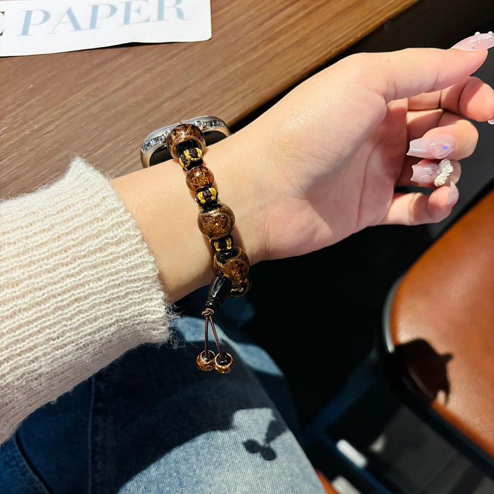 For Apple Watch Series 9 8 7 41mm  /  6 5 4 SE (2022) SE (2023) SE 40mm  /  3 2 1 38mm Glaze Ball Watch Bracelet - Yellow+Brown