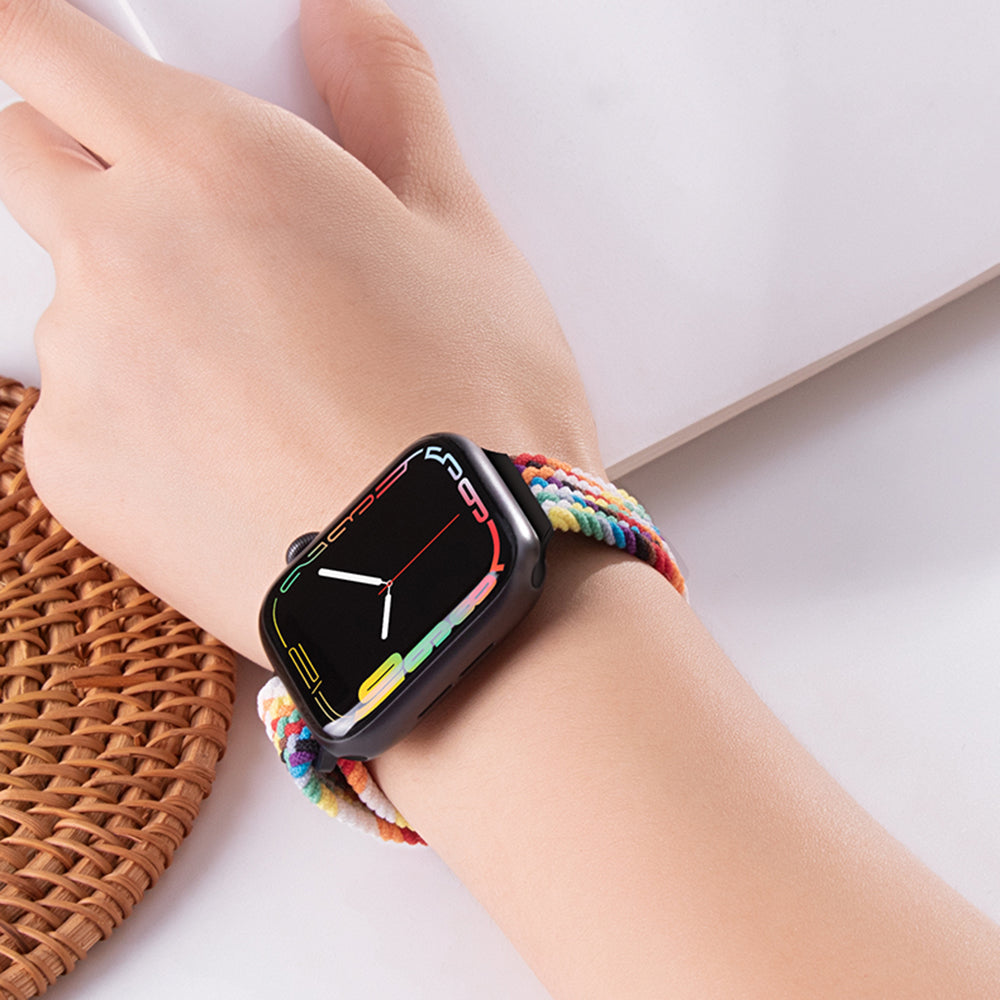 For Apple Watch Ultra 2 Ultra 49mm  /  9 8 7 45mm  /  SE (2023) SE (2022) SE 6 5 4 44mm  /  3 2 1 42mm Watch Strap Braided Nylon Band - W Texture+Colorful